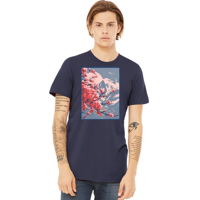 Japanese Cherry Blossom Mountain Premium T-Shirt