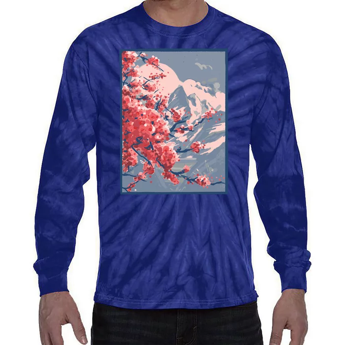 Japanese Cherry Blossom Mountain Tie-Dye Long Sleeve Shirt