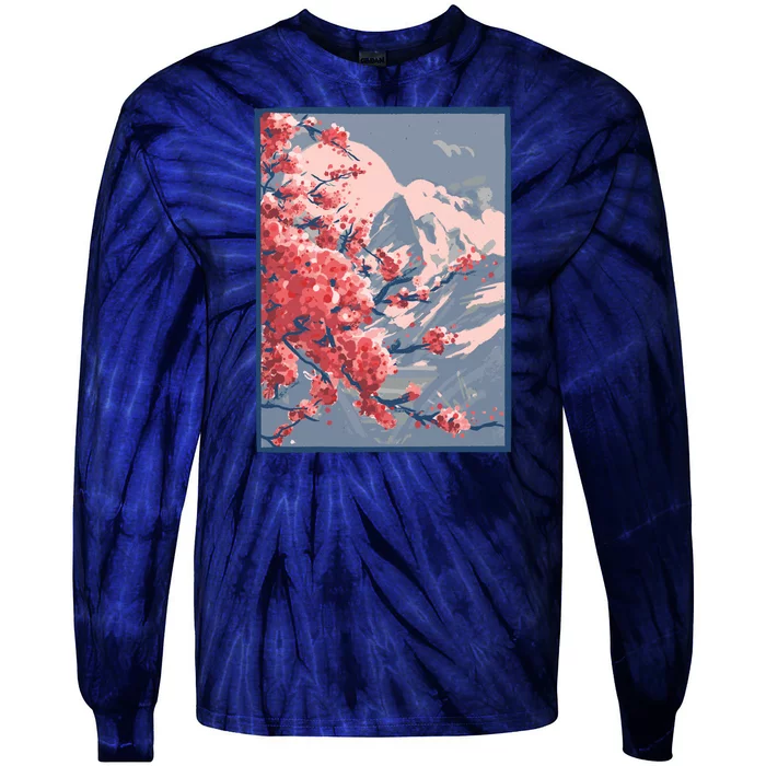 Japanese Cherry Blossom Mountain Tie-Dye Long Sleeve Shirt