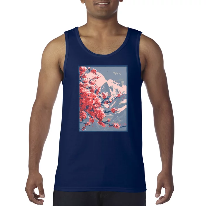 Japanese Cherry Blossom Mountain Tank Top