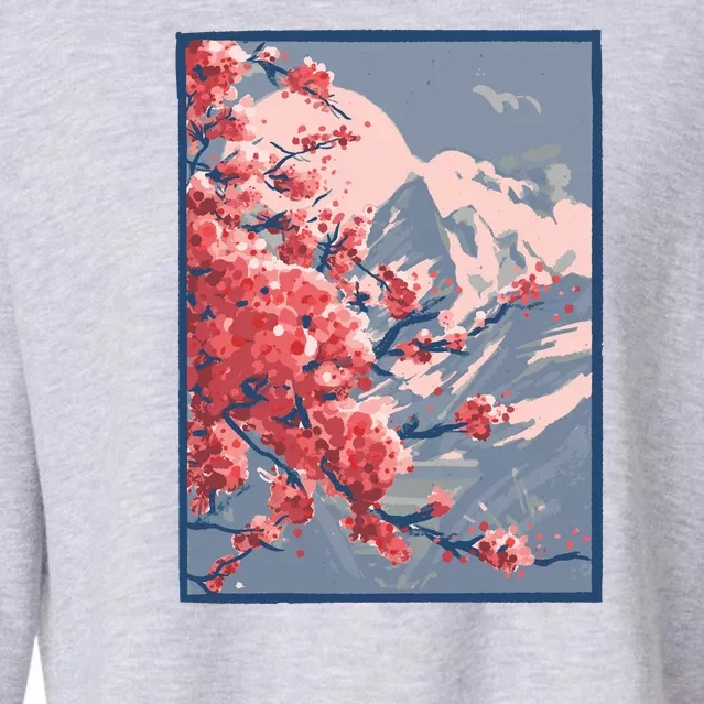 Japanese Cherry Blossom Mountain Cropped Pullover Crew