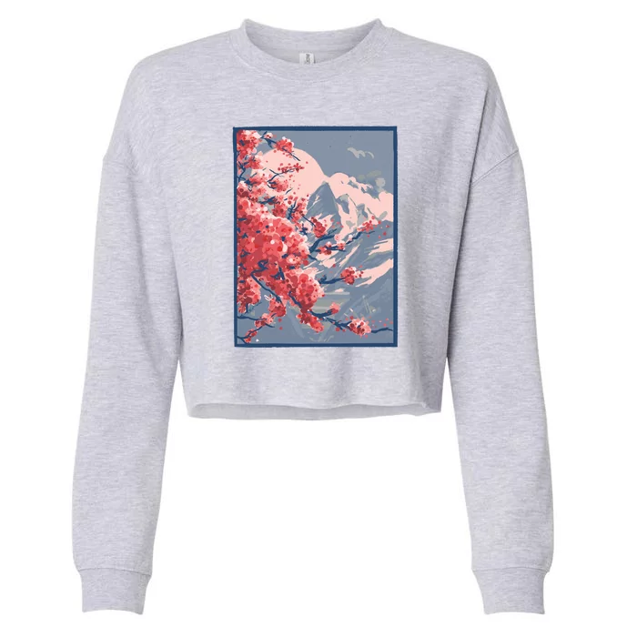 Japanese Cherry Blossom Mountain Cropped Pullover Crew