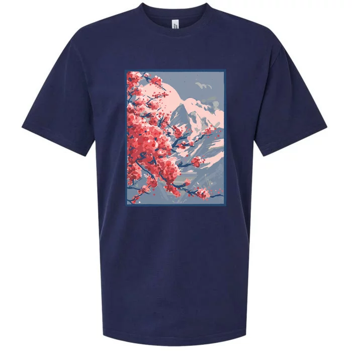 Japanese Cherry Blossom Mountain Sueded Cloud Jersey T-Shirt