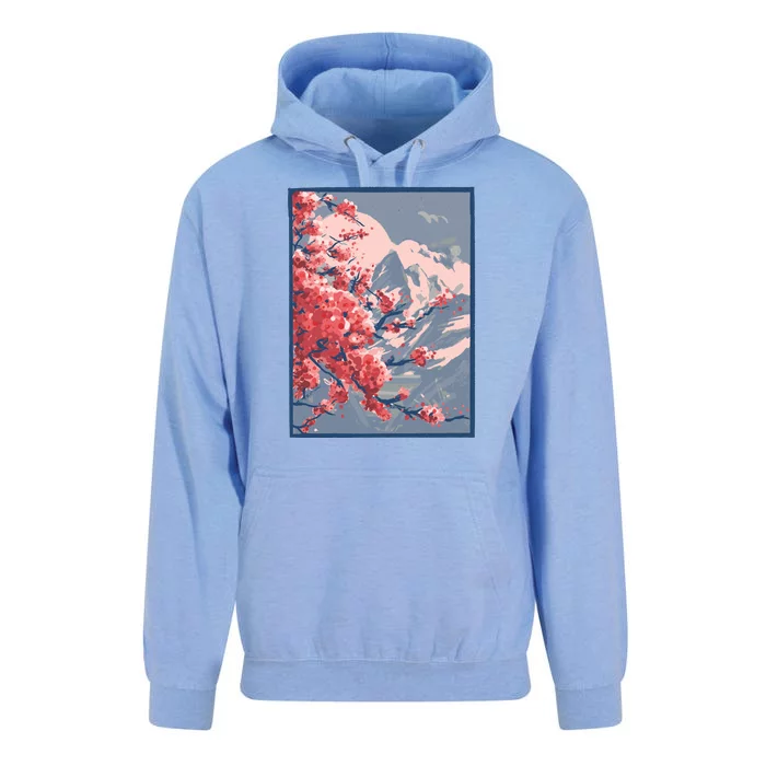 Japanese Cherry Blossom Mountain Unisex Surf Hoodie