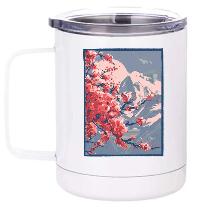 Japanese Cherry Blossom Mountain Front & Back 12oz Stainless Steel Tumbler Cup