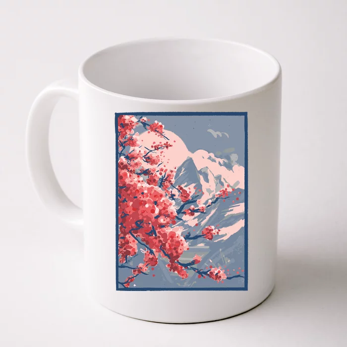 Japanese Cherry Blossom Mountain Front & Back Coffee Mug