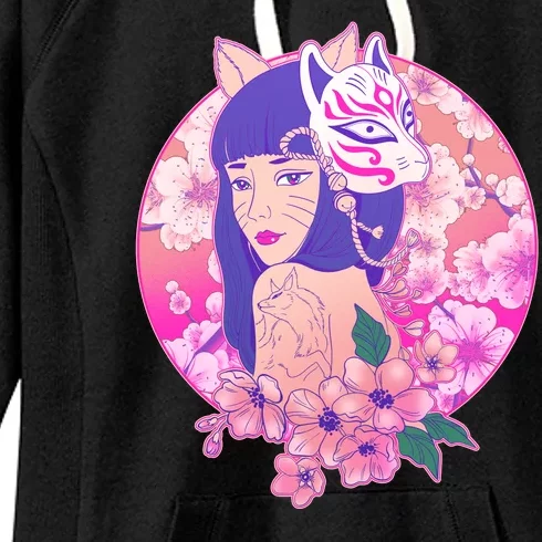 Japanese Cherry Blossoms Kitsune Fox Girl Women's Fleece Hoodie