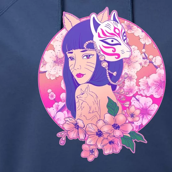 Japanese Cherry Blossoms Kitsune Fox Girl Performance Fleece Hoodie