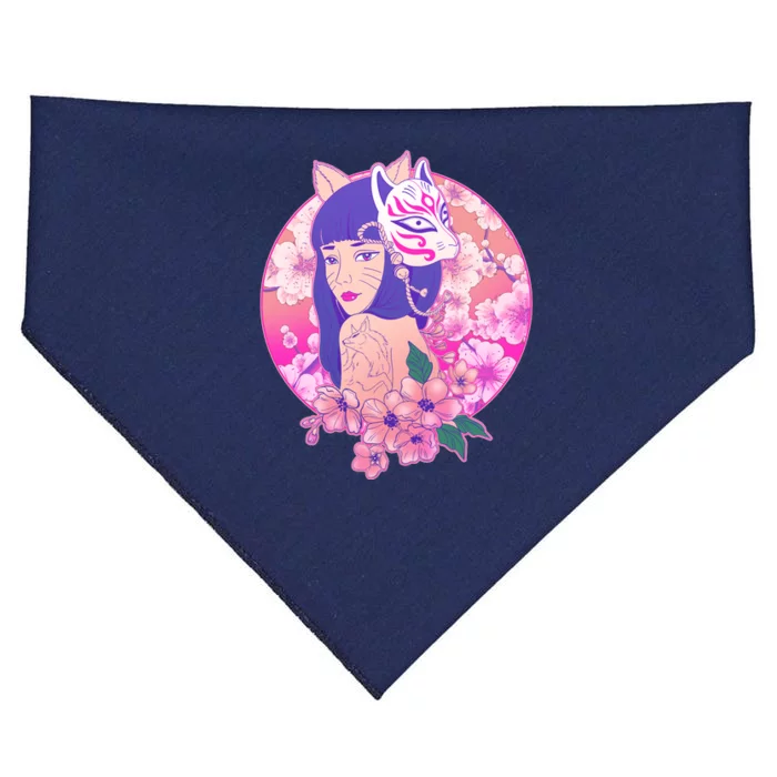 Japanese Cherry Blossoms Kitsune Fox Girl USA-Made Doggie Bandana