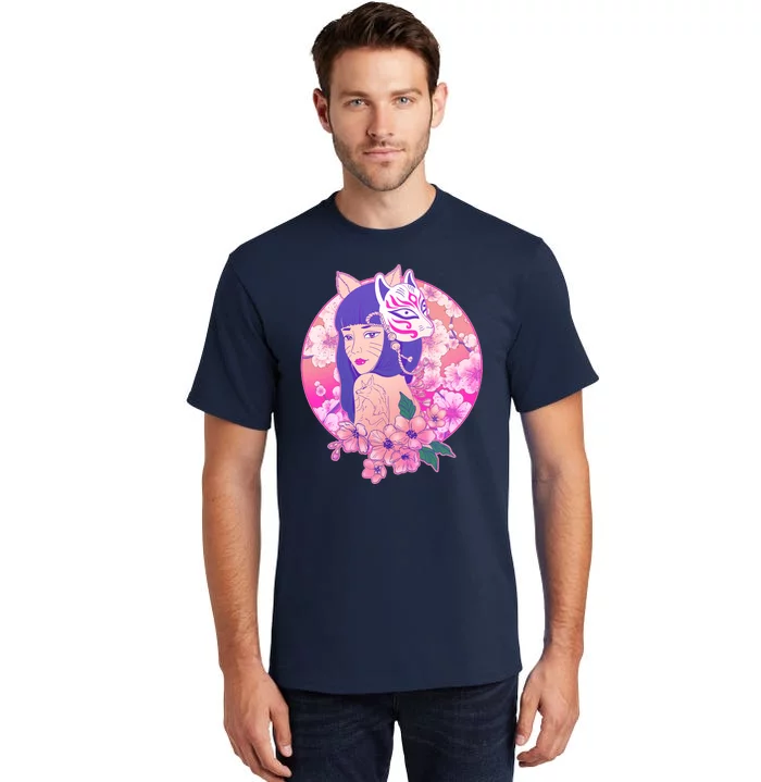 Japanese Cherry Blossoms Kitsune Fox Girl Tall T-Shirt