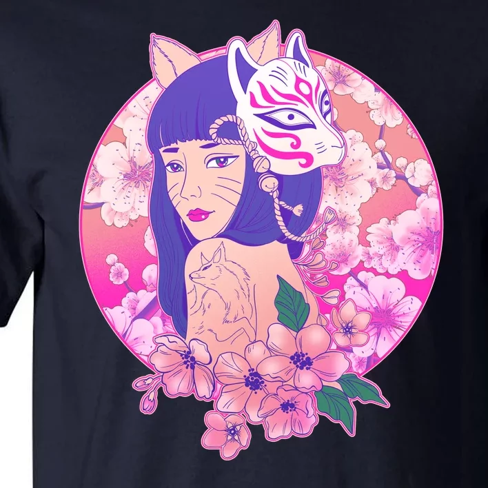 Japanese Cherry Blossoms Kitsune Fox Girl Tall T-Shirt