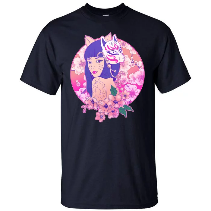 Japanese Cherry Blossoms Kitsune Fox Girl Tall T-Shirt