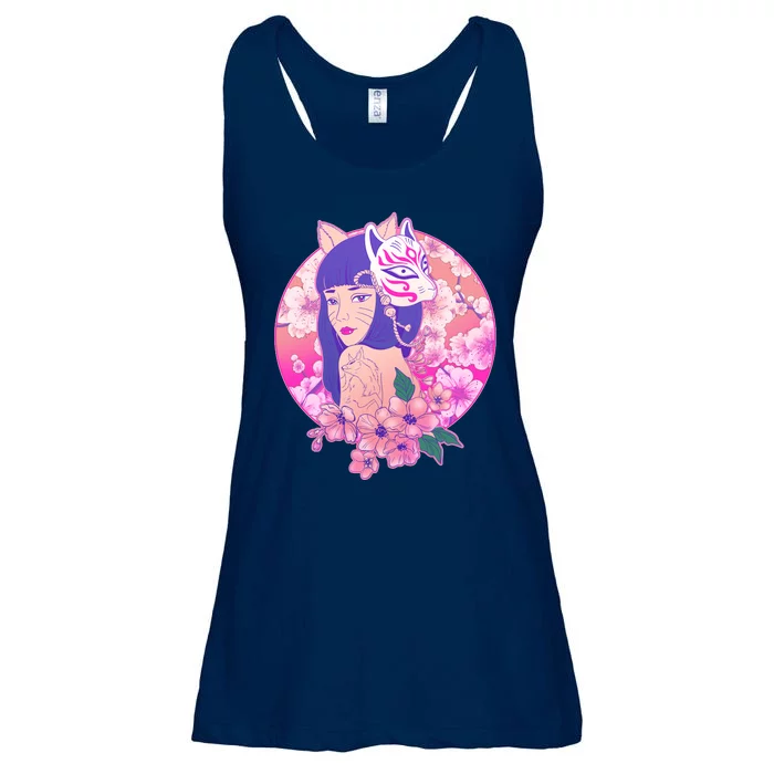 Japanese Cherry Blossoms Kitsune Fox Girl Ladies Essential Flowy Tank