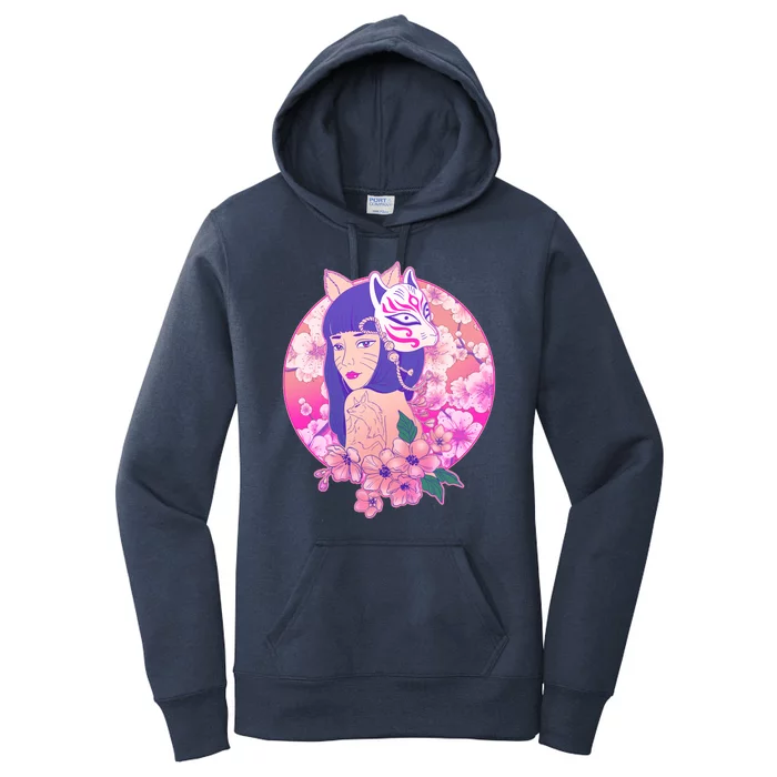 Japanese Cherry Blossoms Kitsune Fox Girl Women's Pullover Hoodie