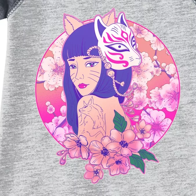 Japanese Cherry Blossoms Kitsune Fox Girl Infant Baby Jersey Bodysuit