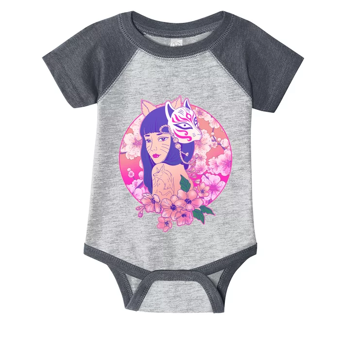 Japanese Cherry Blossoms Kitsune Fox Girl Infant Baby Jersey Bodysuit