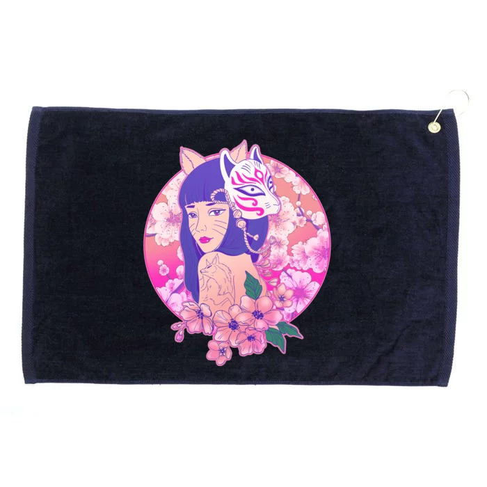 Japanese Cherry Blossoms Kitsune Fox Girl Grommeted Golf Towel