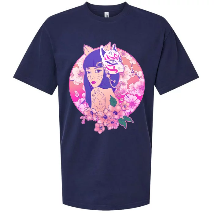 Japanese Cherry Blossoms Kitsune Fox Girl Sueded Cloud Jersey T-Shirt