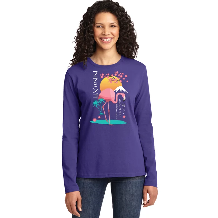 Japanese Flamingo Ladies Long Sleeve Shirt