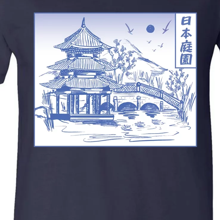 Japanese Garden Art V-Neck T-Shirt