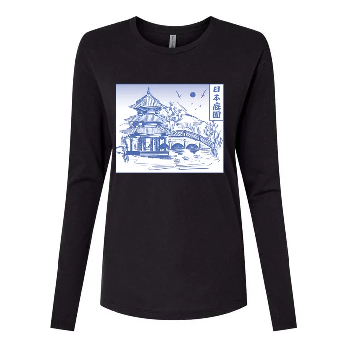 Japanese Garden Line Womens Cotton Relaxed Long Sleeve T-Shirt