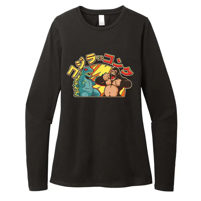 Japanese God-zilla Verse Kong Retro Womens CVC Long Sleeve Shirt