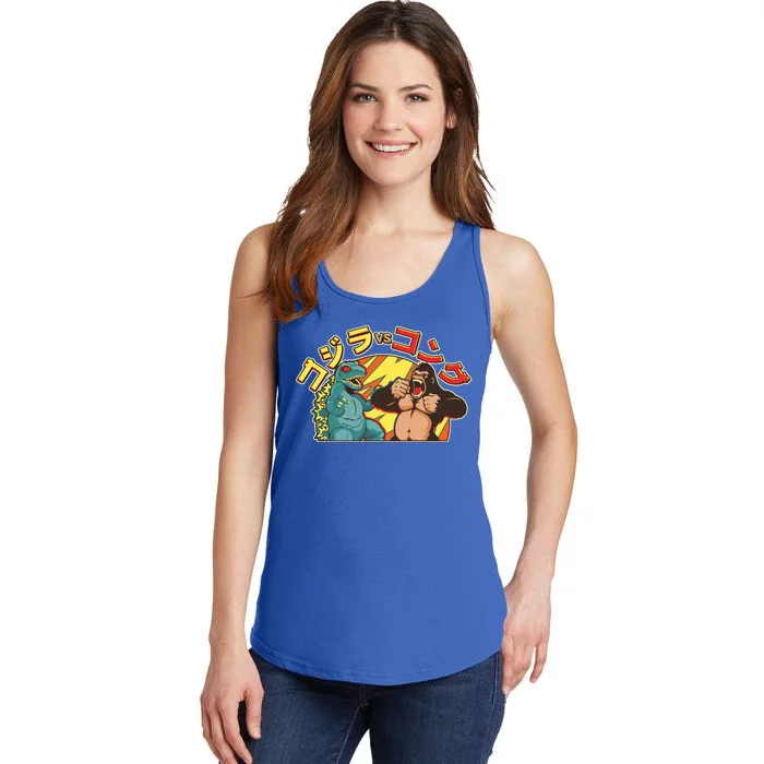 Japanese God-zilla Verse Kong Retro Ladies Essential Tank