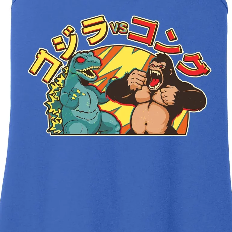 Japanese God-zilla Verse Kong Retro Ladies Essential Tank