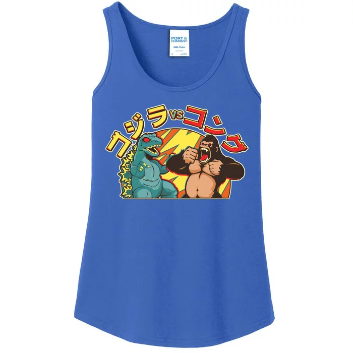 Japanese God-zilla Verse Kong Retro Ladies Essential Tank