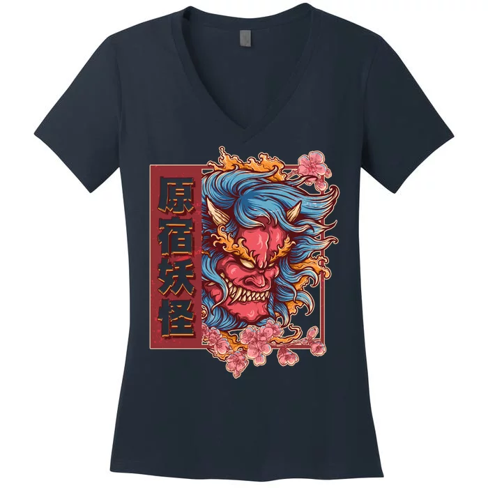 Japanese Harajuku Yokai Oni Monster Women's V-Neck T-Shirt