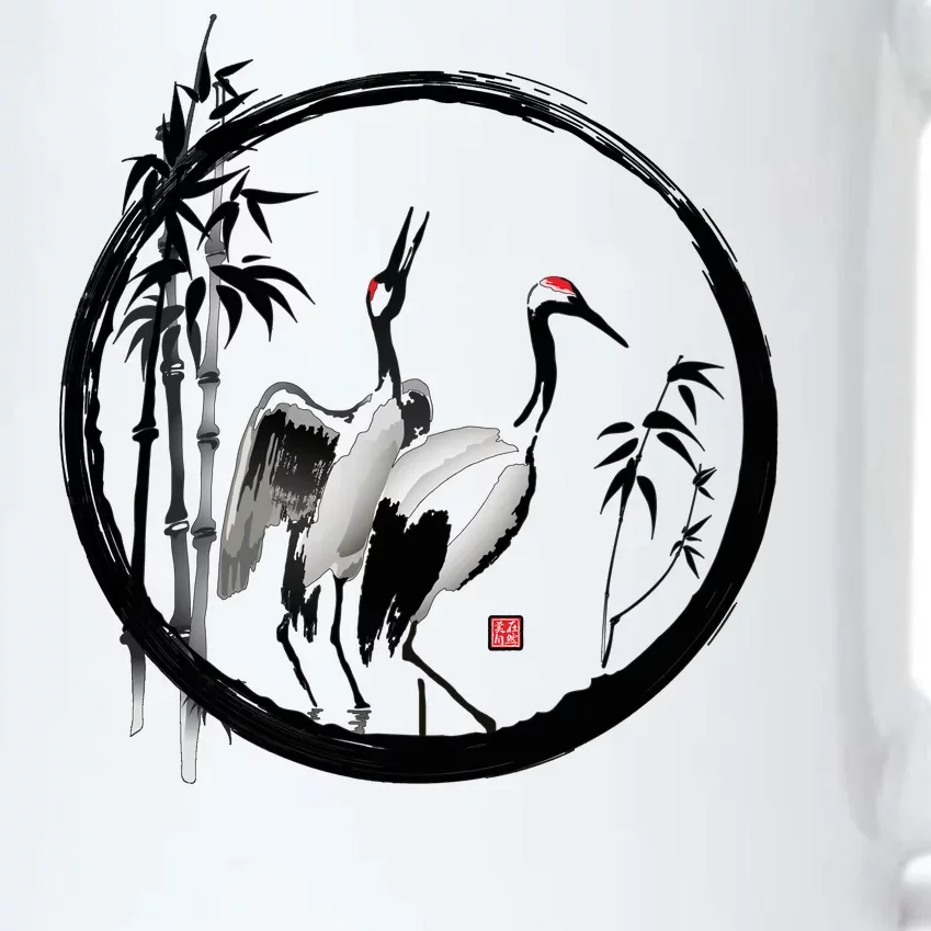 Japanese Ink Painting Cranes Bamboo Birds Black Color Changing Mug