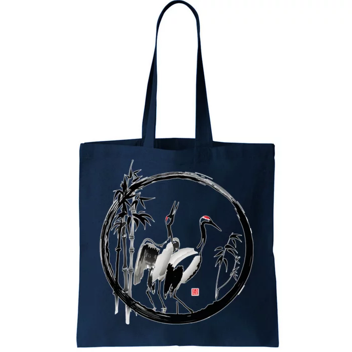 Japanese Ink Painting Cranes Bamboo Birds Tote Bag