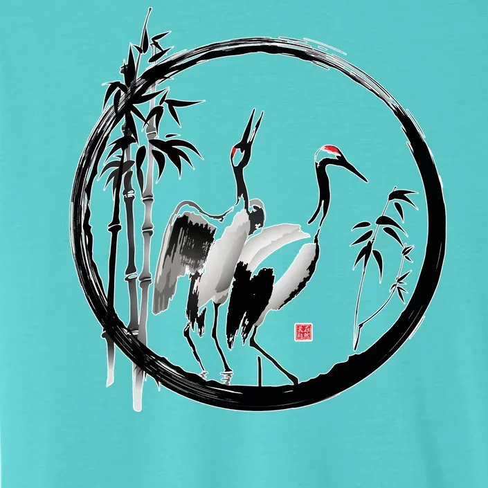 Japanese Ink Painting Cranes Bamboo Birds ChromaSoft Performance T-Shirt