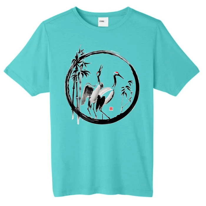 Japanese Ink Painting Cranes Bamboo Birds ChromaSoft Performance T-Shirt