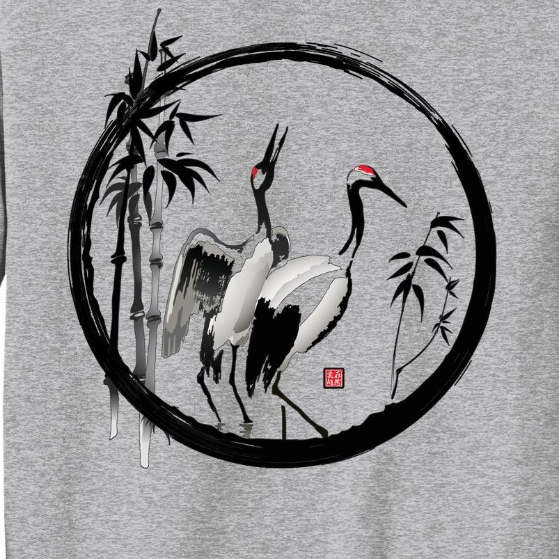 Japanese Ink Painting Cranes Bamboo Birds Sweatshirt