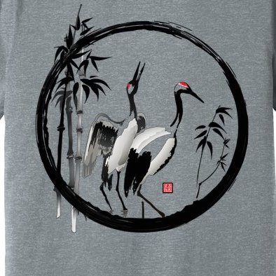 Japanese Ink Painting Cranes Bamboo Birds Premium T-Shirt