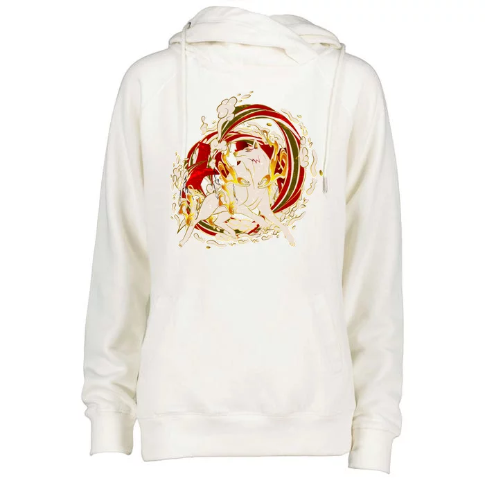 Japanese Mythology Okami Wolf Womens Funnel Neck Pullover Hood