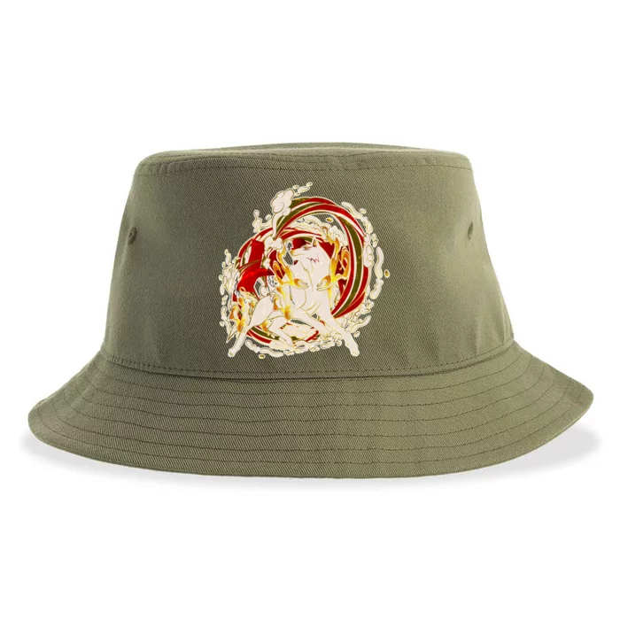 Japanese Mythology Okami Wolf Sustainable Bucket Hat