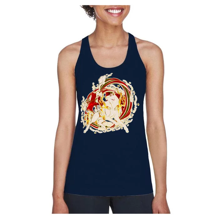 Japanese Mythology Okami Wolf Women's Racerback Tank