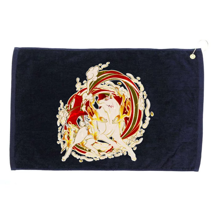 Japanese Mythology Okami Wolf Grommeted Golf Towel