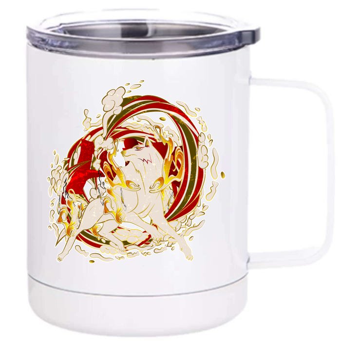 Japanese Mythology Okami Wolf Front & Back 12oz Stainless Steel Tumbler Cup