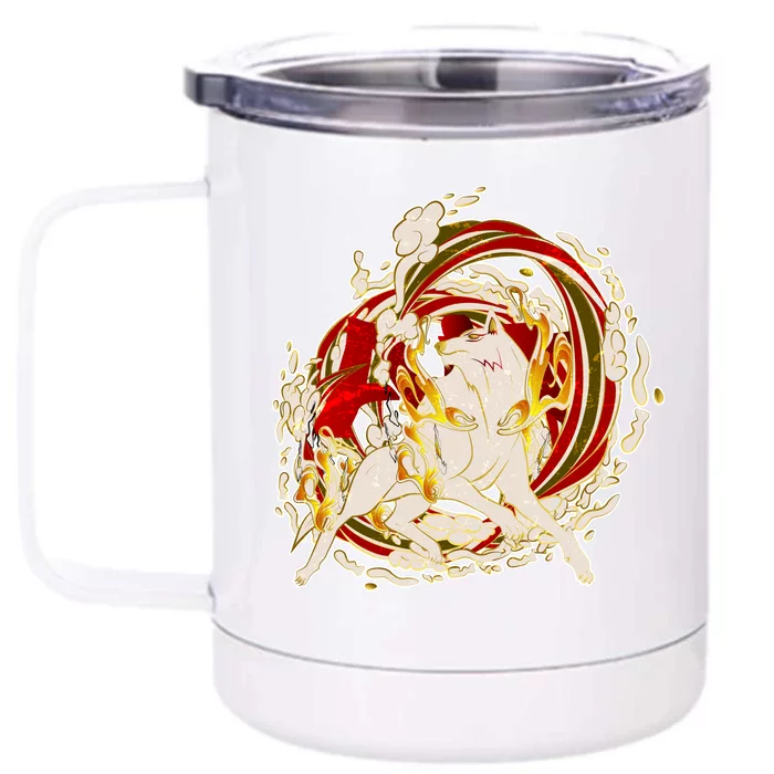 Japanese Mythology Okami Wolf Front & Back 12oz Stainless Steel Tumbler Cup