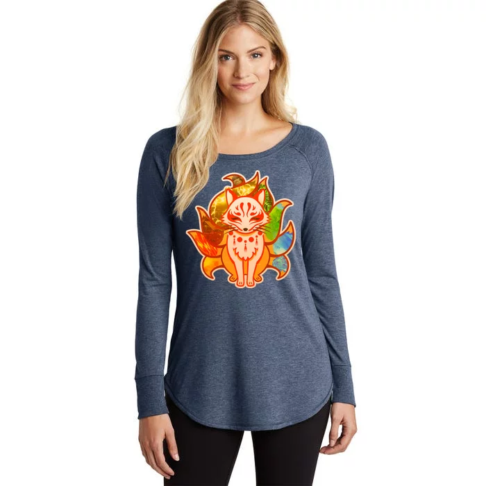 Japanese Nine Tails Kitsune Fox Elements Seasons Women's Perfect Tri Tunic Long Sleeve Shirt