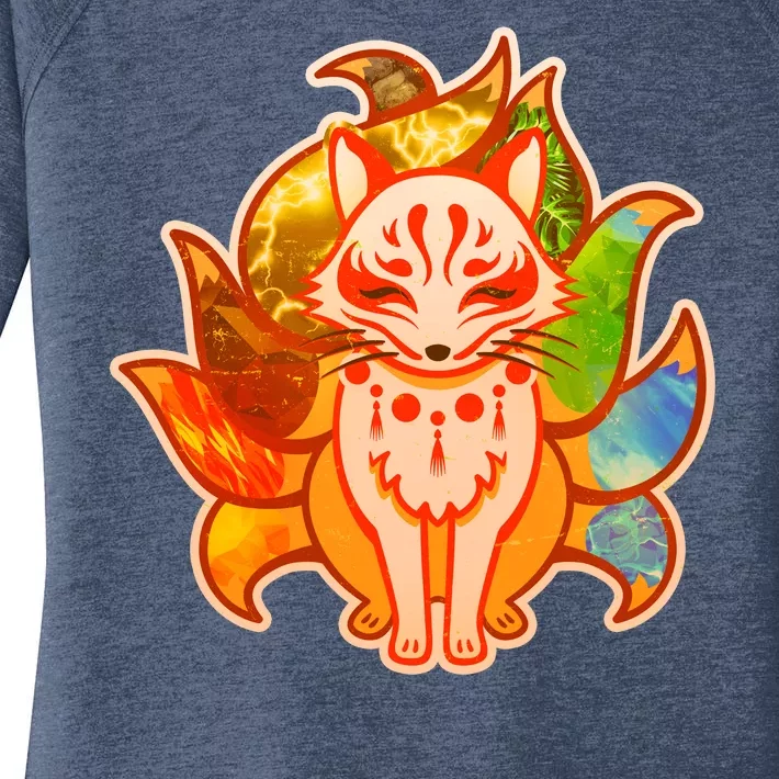 Japanese Nine Tails Kitsune Fox Elements Seasons Women's Perfect Tri Tunic Long Sleeve Shirt