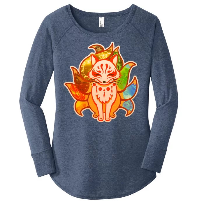 Japanese Nine Tails Kitsune Fox Elements Seasons Women's Perfect Tri Tunic Long Sleeve Shirt