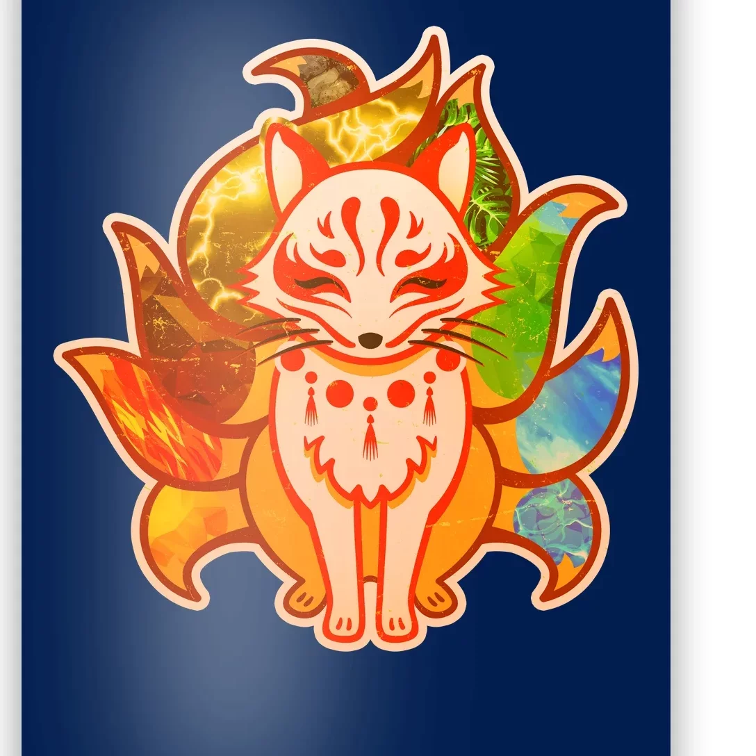 Japanese Nine Tails Kitsune Fox Elements Seasons Poster