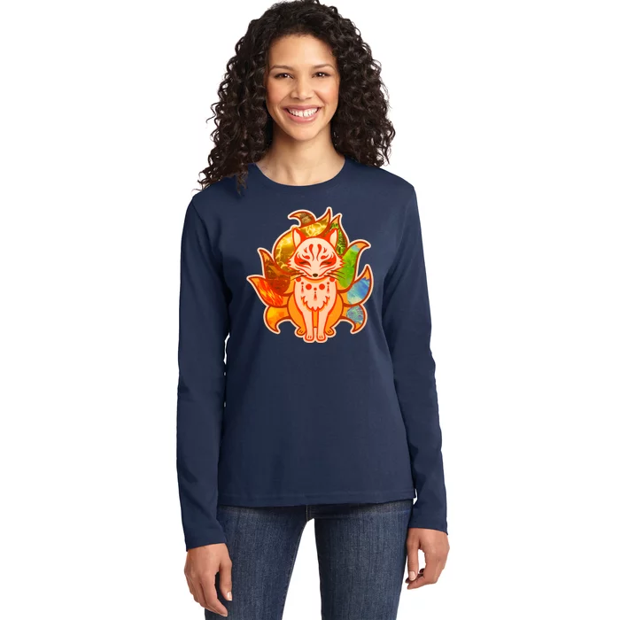 Japanese Nine Tails Kitsune Fox Elements Seasons Ladies Long Sleeve Shirt