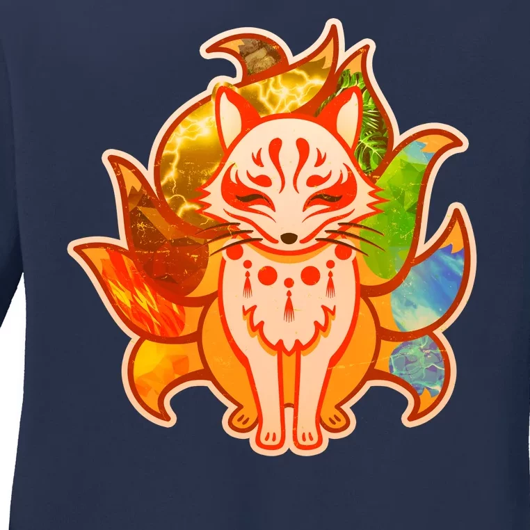 Japanese Nine Tails Kitsune Fox Elements Seasons Ladies Long Sleeve Shirt