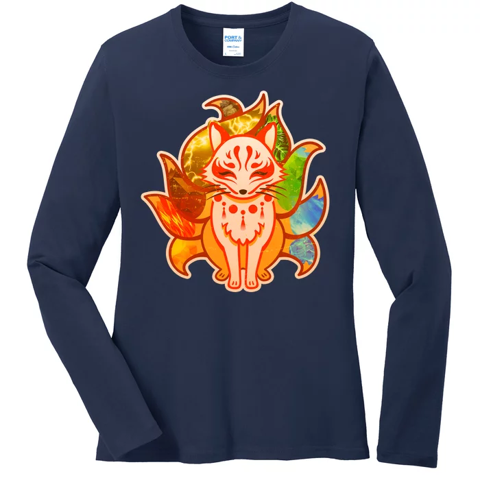 Japanese Nine Tails Kitsune Fox Elements Seasons Ladies Long Sleeve Shirt