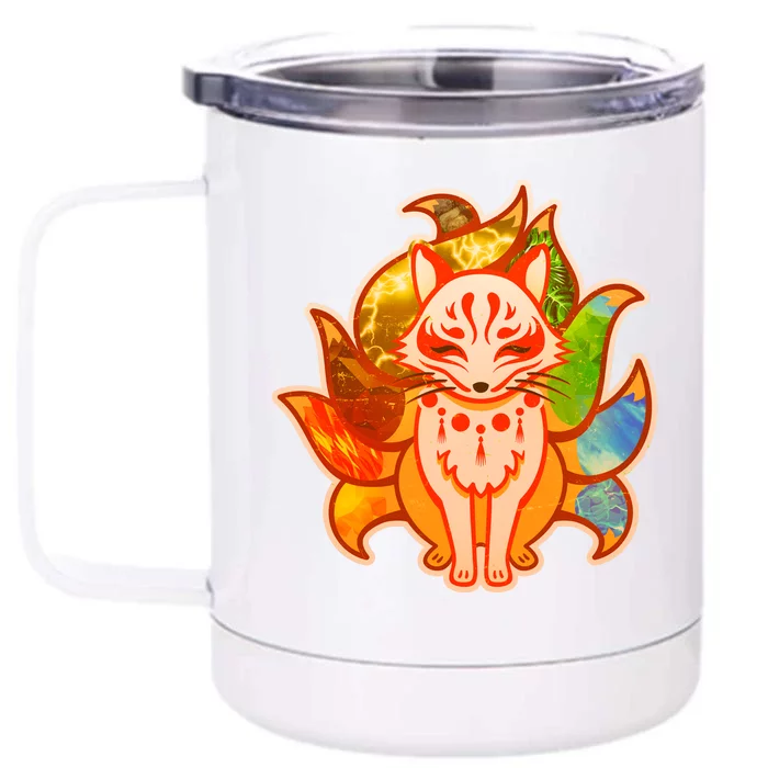 Japanese Nine Tails Kitsune Fox Elements Seasons Front & Back 12oz Stainless Steel Tumbler Cup